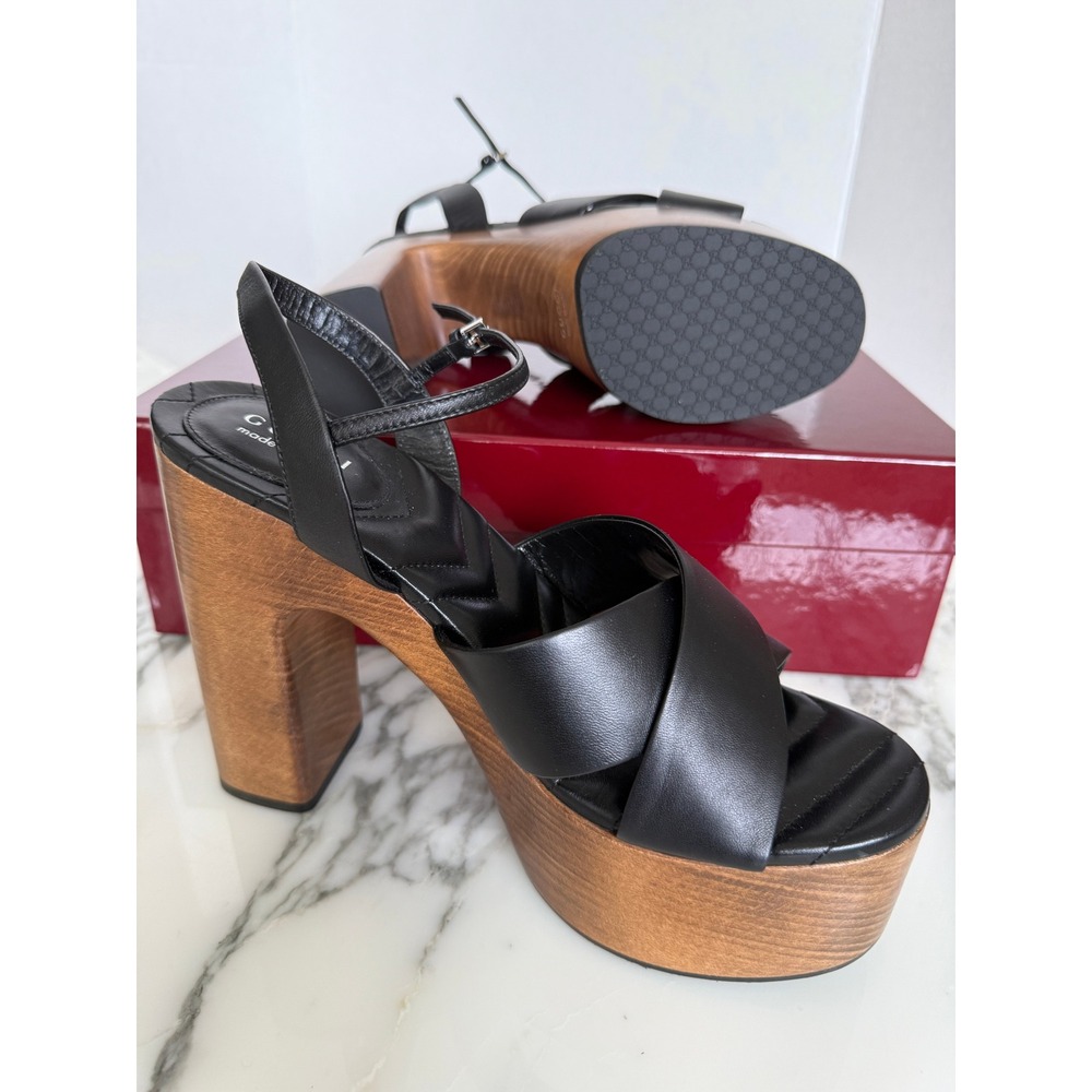 Gucci Nappa Charlotte Black Leather Wood Platform Block Heel Sandals 835313 sz40 - Picture 13 of 16